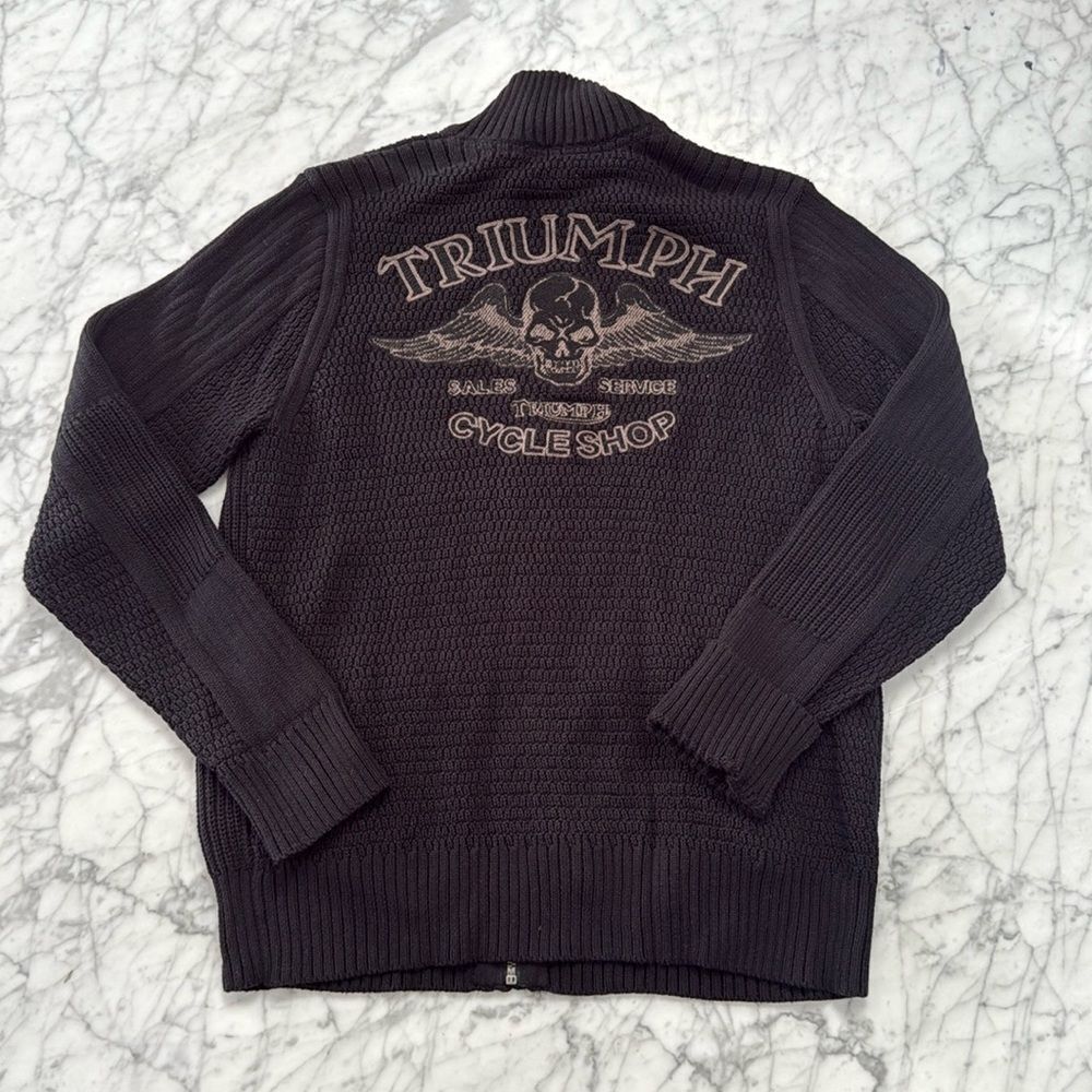 RARE Triumph Cycle Shop Men's Zip Knit Full Zip Sweater Skull Sz M NWOT